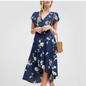 Free People Navy Floral Button Front Wrap Dress